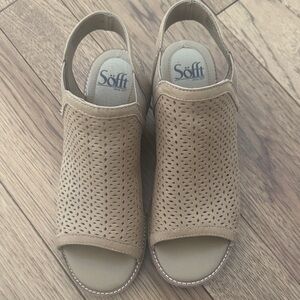 Söfft Tan Perforated Leather Slingback Clogs